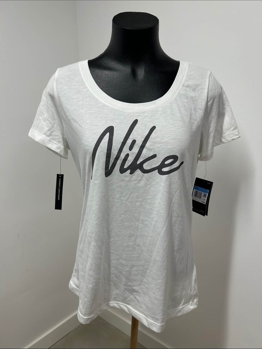 Nike White Scoop Neck Tee with Gray Script Logo